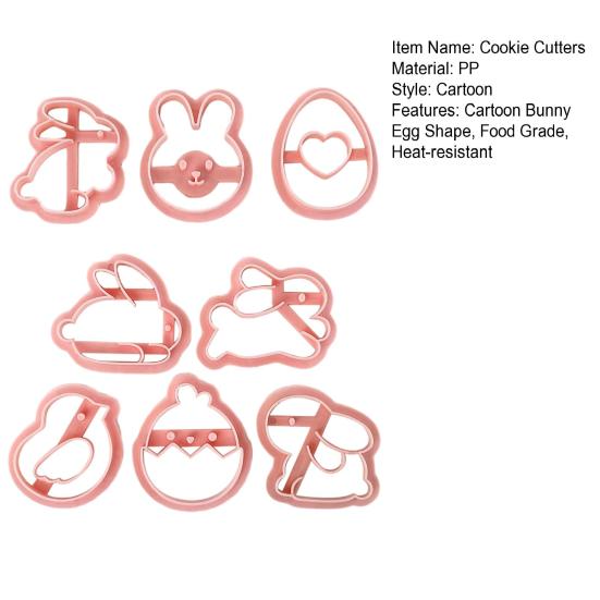 8 Pcs Easter Cookie Cutters Cartoon Bunny Egg Shape Food Grade