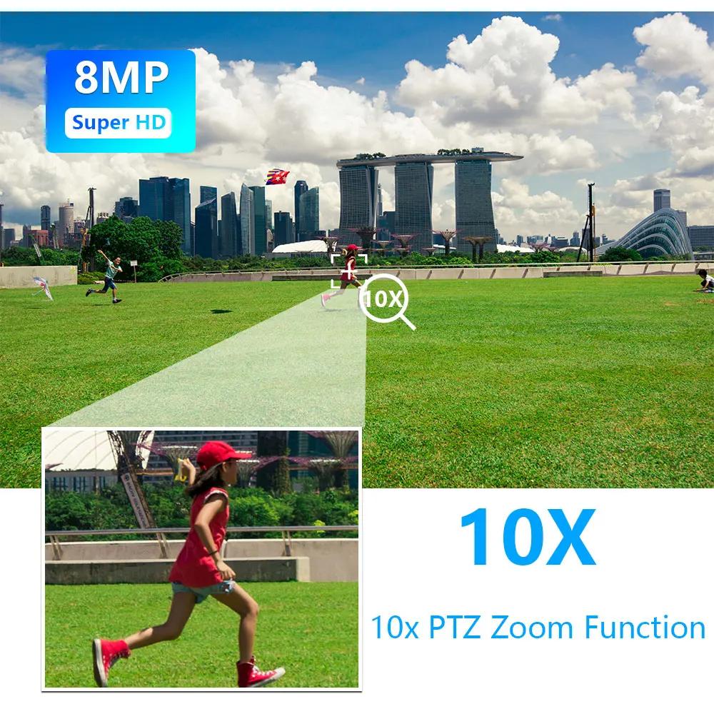 4K 8MP двойной объектив Wi-Fi солнечная камера уличная 10-кратный оптический зум двусторонняя аудио цветная камера ночного видения со встроенным аккумулятором камера безопасности
