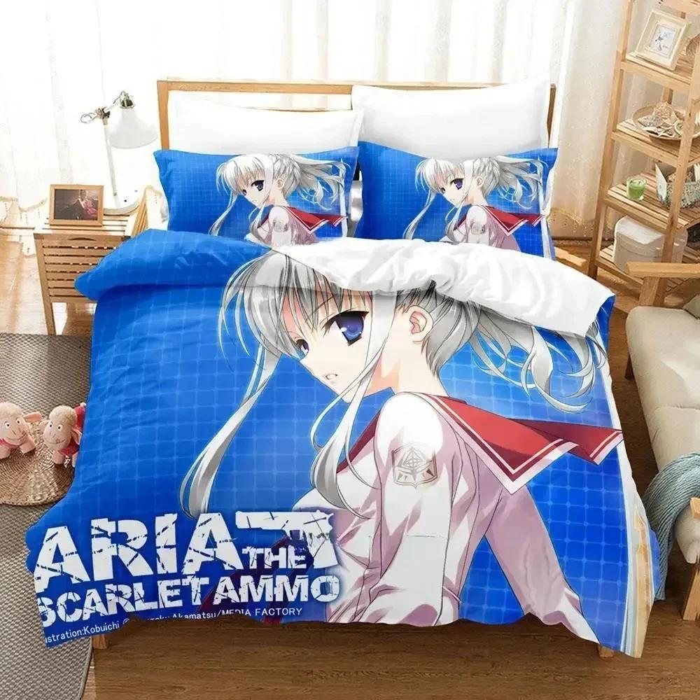 New Aria The Scarlet Ammo Bedding Set Cartoon Anime Three-Piece Set Adult Kid Bedroom Duvet Cover Sets 3D Print Kawaii Anime