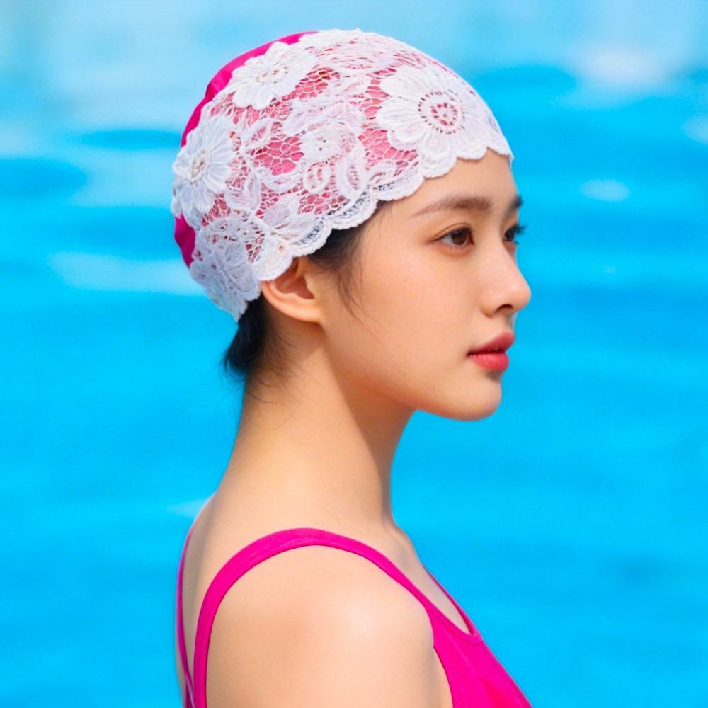 Long Hair Lace Swimming Cap Waterproof Bathing Cap Fashion Women Swim Cap Swim Pool