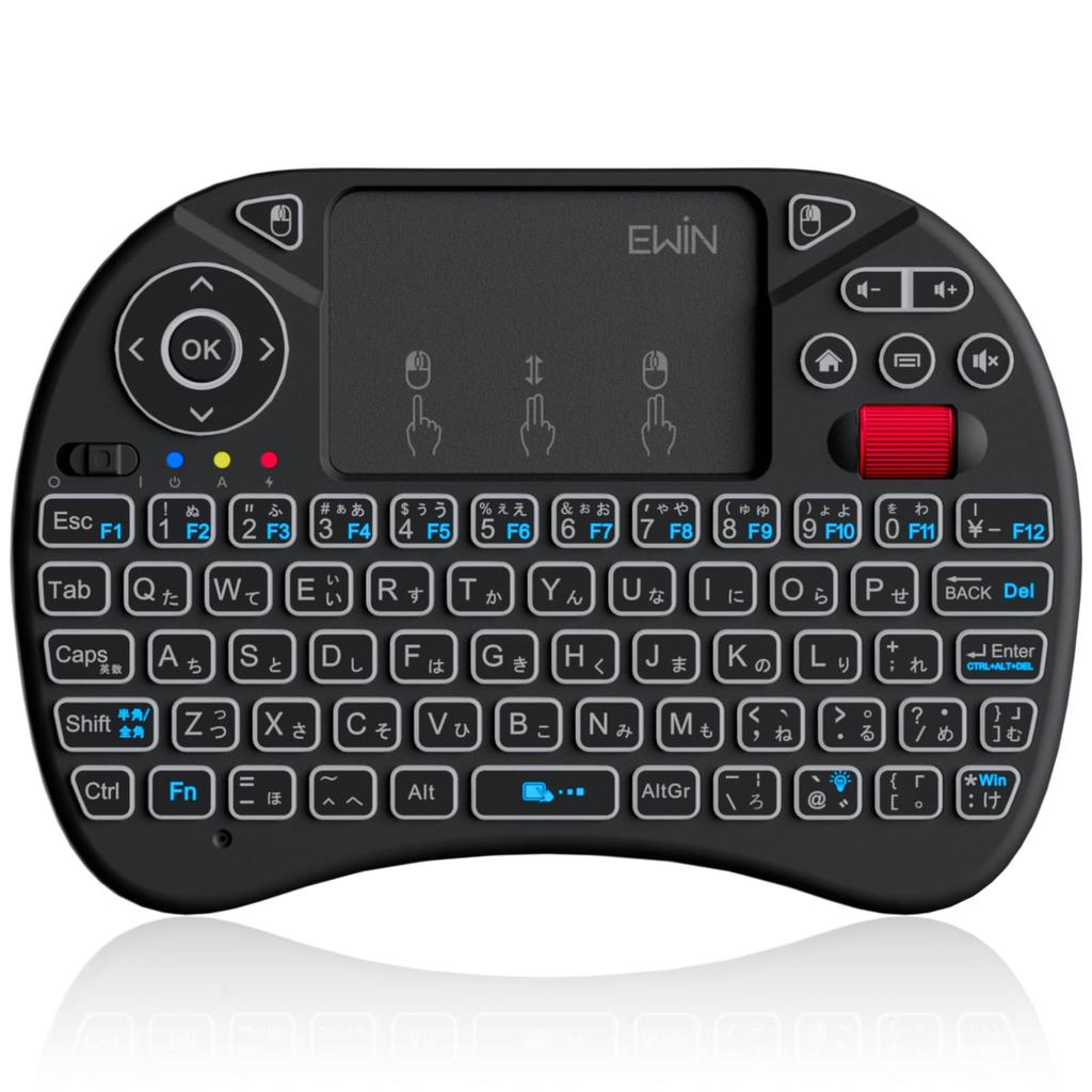 Ewin Wireless Mini with Touchpad and Mouse Japanese Integrated USB and Compatible Keyboard, 2.4GHz, Wheel, Layout, 8-Color Backlight, Mouse, Receiver,