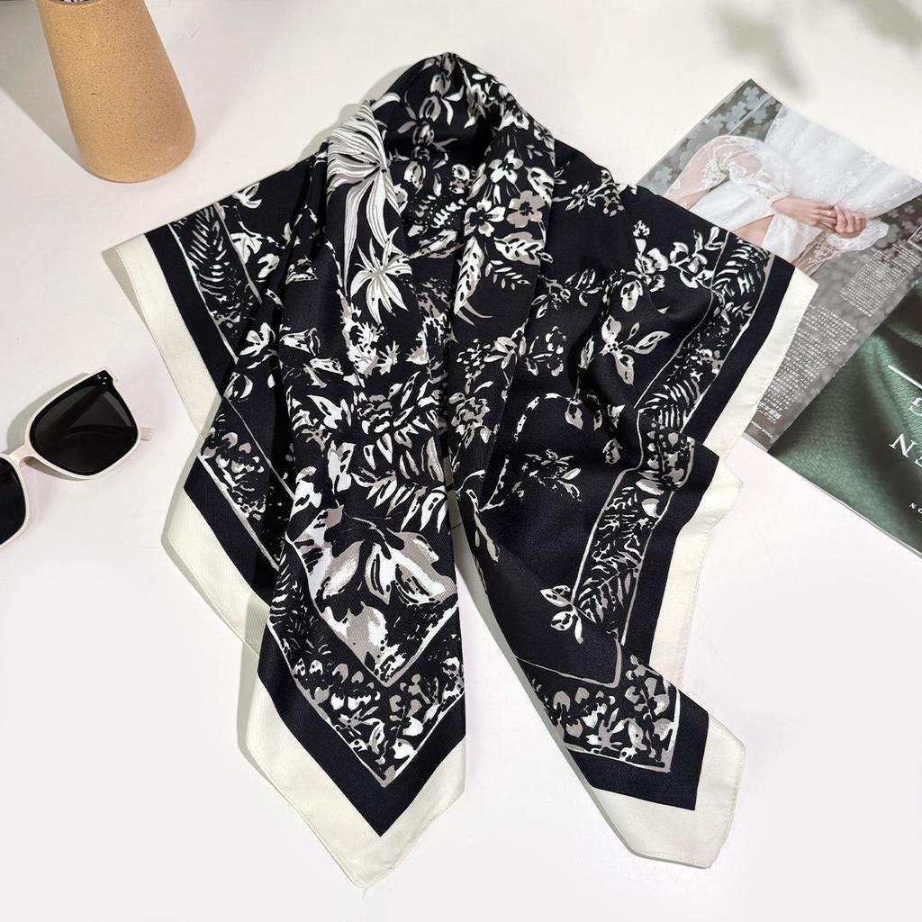 Autumn/Winter 90x90 Large Silk Square Scarf: Sunshade, Head Wrap, Versatile Neck Scarf, Print Shawl, Four Seasons Accessory.