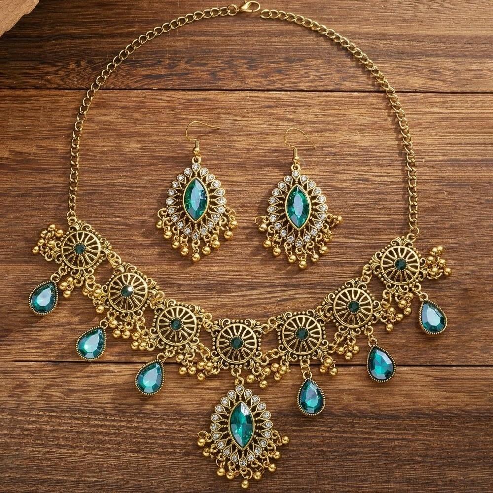 Bohemia Style Rhinestone Jewelry Set Metal Ethnic Style Necklace Set Necklace Earrings Set Banquet