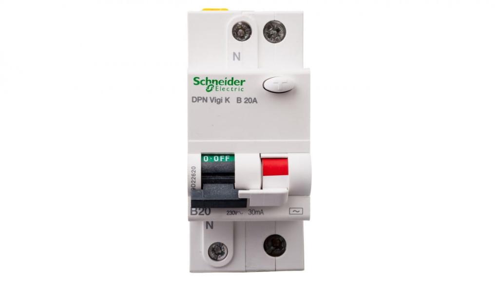 Differential circuit breaker 2P 20A B 0.03A type AC DPN Vigi K A9D22620
