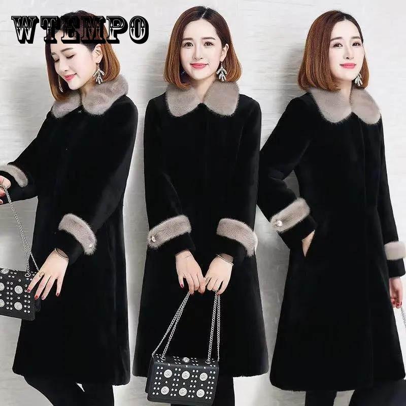 Faux Fur Mother Fitted Mink Collar Plus Cotton Thick Slim Mid-length Sheep Shearing Coat