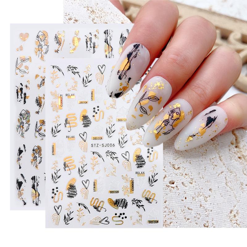 Abstract Line DIY Nail Stickers for Women Girls Nail Art Decorations Rose Gold Spring 3D Sliders for Manicure Nail Polish Decals