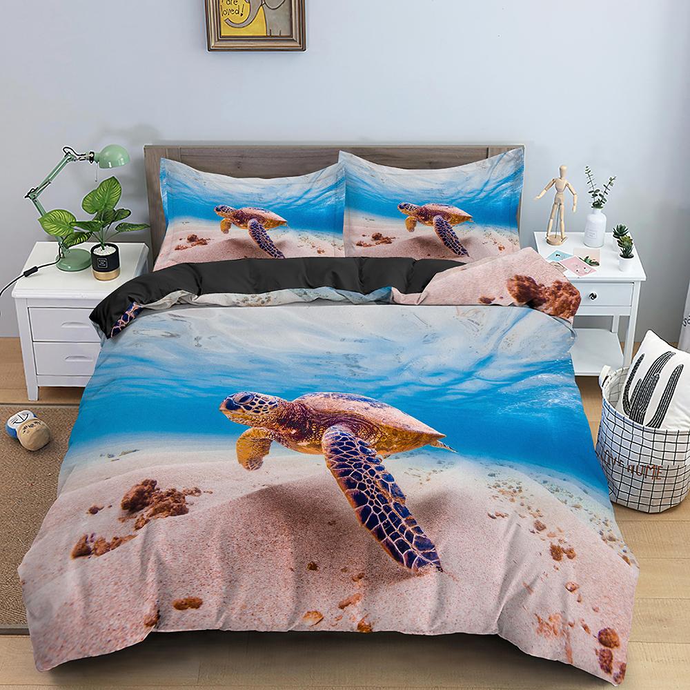 Sea Turtle Duvet Cover Underwater World Themed Marine Life Bedding Set for Women Teen Boys and Girls Gift for Bedroom Decoration