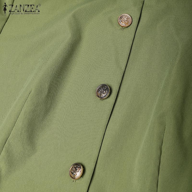 ZANZEA Women Turn Down Collar Casual Long Sleeve Dress