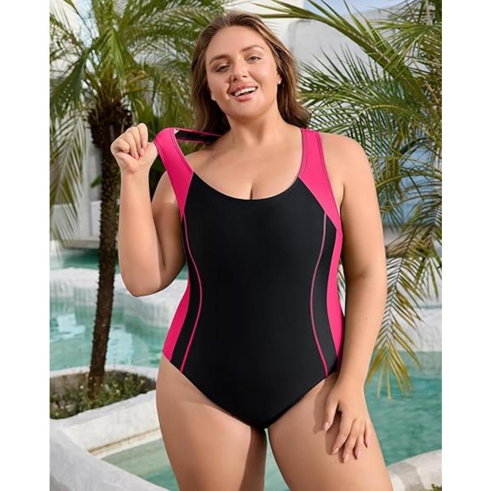 Charmleaks Plus Size Женский купальник Цельный спортивный купальник со спиной-борцовкой