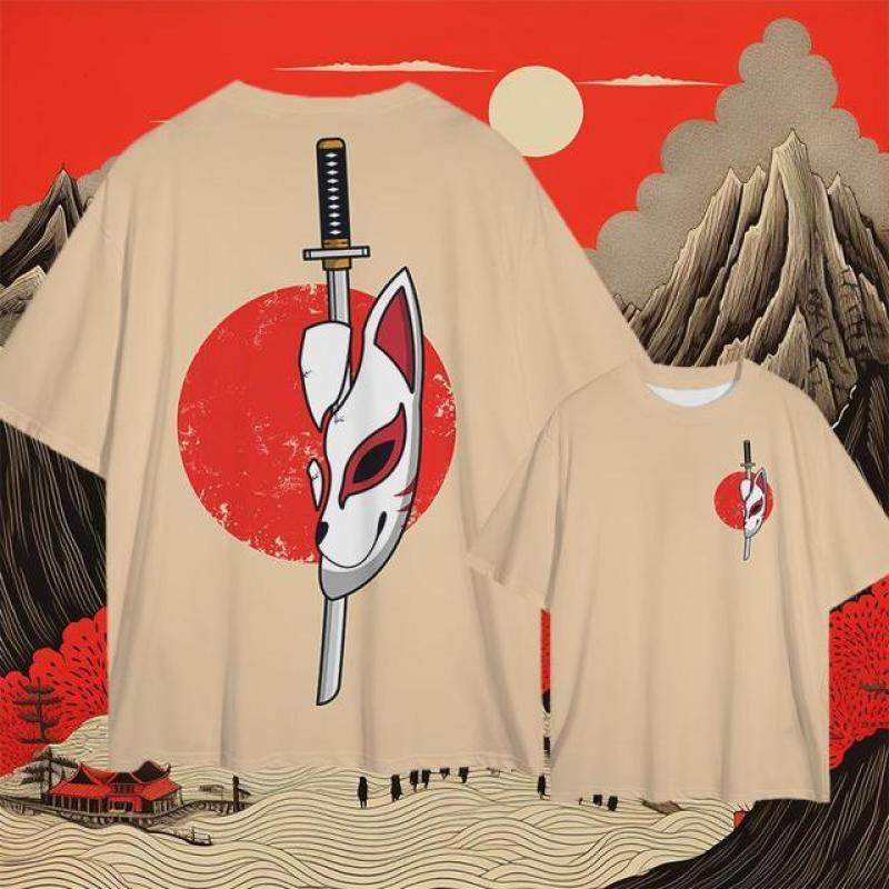 2024 мужские футболки с 3d японским самурайским принтом, мужская одежда, уличные топы в стиле Харадзюку, повседневные повседневные футболки большого размера с короткими рукавами