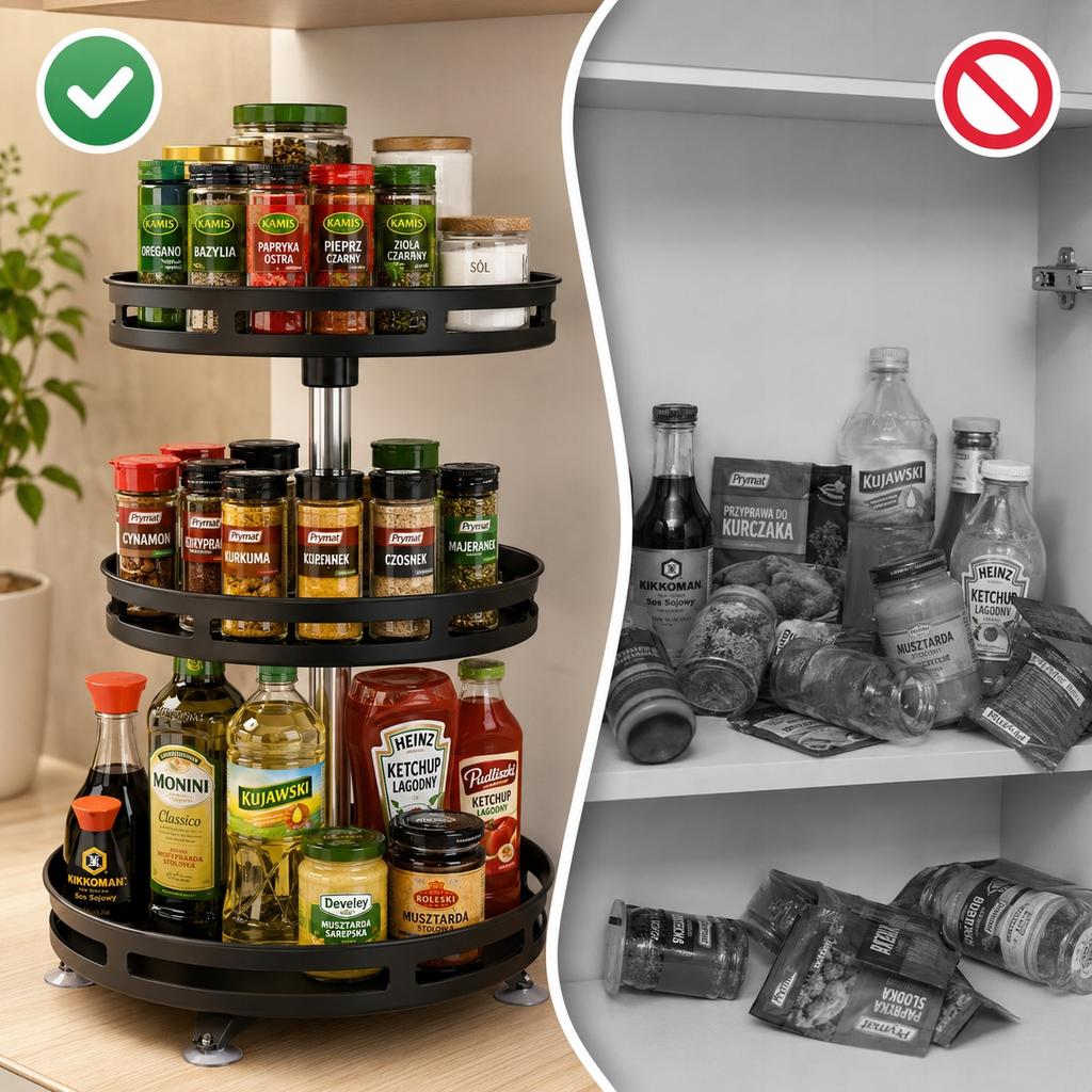 360° Rotating Spice Rack 3 Tiers Adjustable Kitchen Organizer
