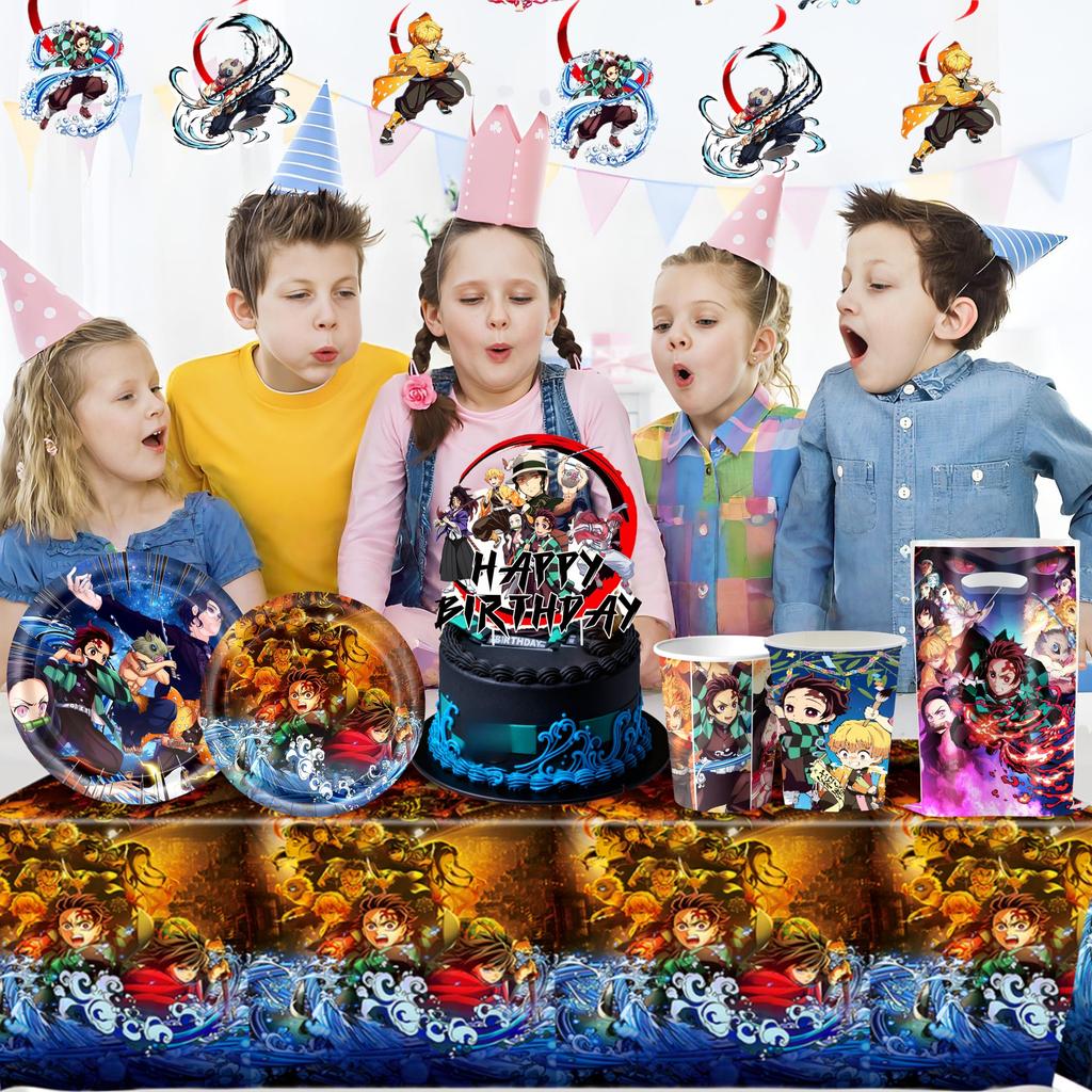Anime Demon Birthday Party Decoration Disposable Tableware Plate Tablecloth Cup Napkin Baby Shower kids Party Favors Supplies