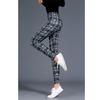 Women Plaid Leggings Girl Slim Cropped Trousers High Elasticity Skinny Casual Pants EMA