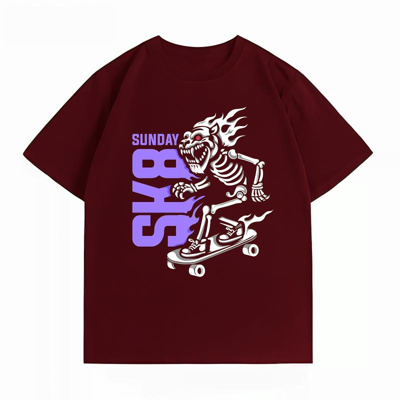 Унисекс 100% Хлопок Летняя Новая Футболка Скелет Скейтборд SUNDAY SK8 Принт Streetwear Skate Повседневная С коротким рукавом
