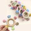 Food Grade Baby Silicone Teether Rudder Shape Wooden Ring Teething Toys BPA Free Infant Chewing Nursing Toy Newborn Gifts