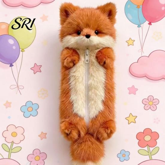 Plush Pencil Bag Fox Case Portable Office Supplies School Students Stationery Multifunctional Storage Organizer Zipper Pouch