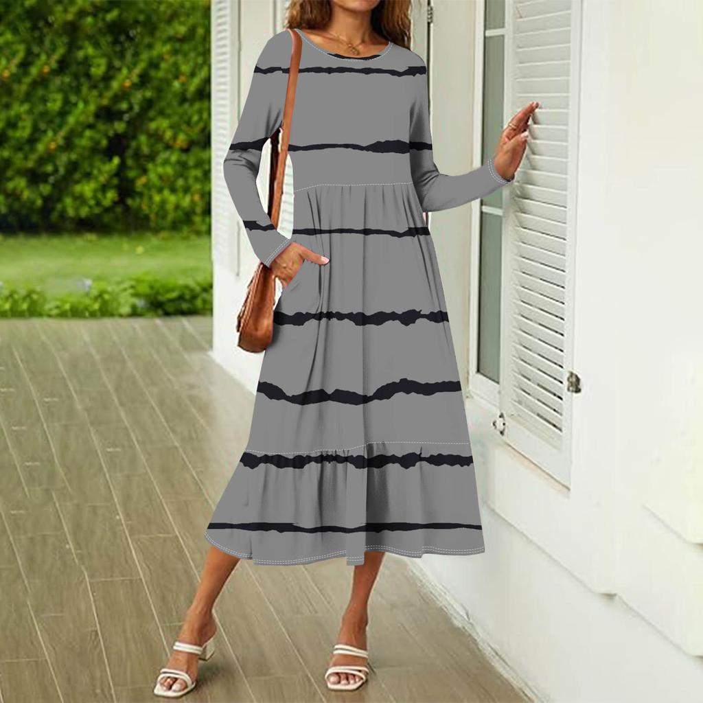 Женское повседневное платье с принтом, весенние платья с круглым вырезом и длинным рукавом