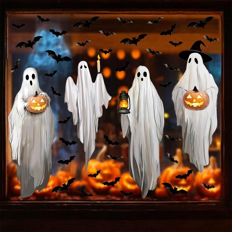 Halloween window sticker **** ghost decoration static sticker large size pumpkin bat window sticker