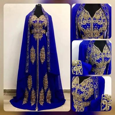 Фараша Кафтан Жоржетта Синяя Абая Свадебное Дубай Длинное Марокканское Платье Рамзана