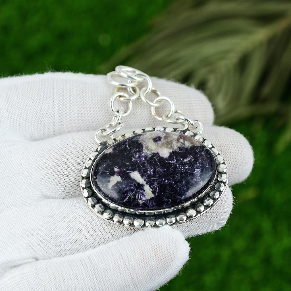 Натуральный камень Лепидолит Индийские украшения Подвеска из серебра 925 пробы для женщин