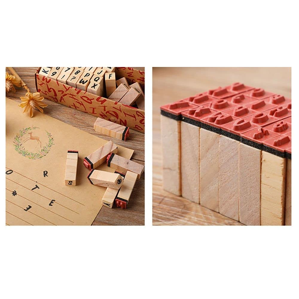 40 Pieces Alphabet Stamps Vintage Wooden Rubber Letter Standard Stamp Set for Craft Card Making Planner Scrapbook Journal
