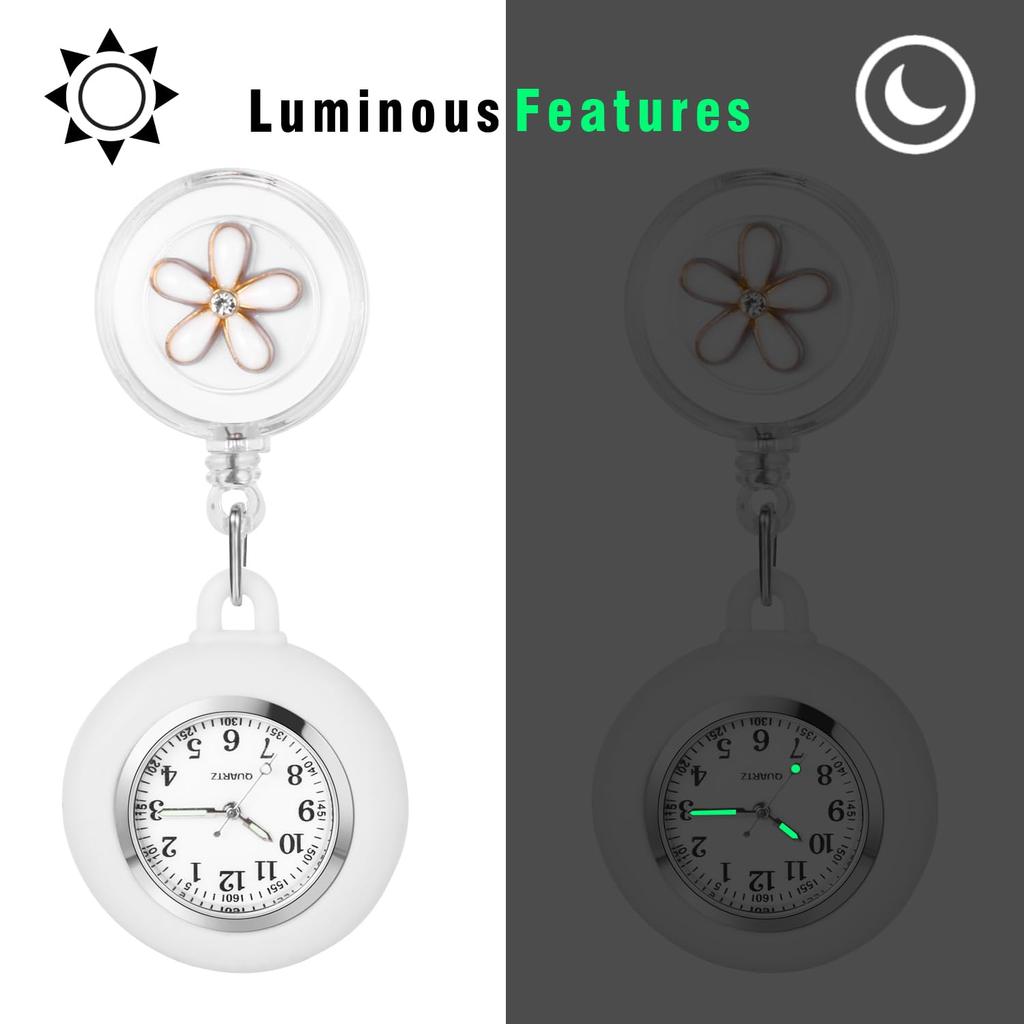 Nurse Watch with Silicone and Stretchable Cute Flower Nurse Quartz Pocket Nurse Accessories Perfect Gift for Nurses and Childcare Workers On Day Clip,