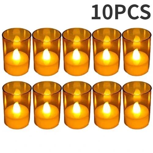 10/1 шт. Светодиодная акриловая чашка-свеча Электронная беспламенная свеча теплого света с батарейкой Свадьба День рождения Вечеринка Домашний декор Огни