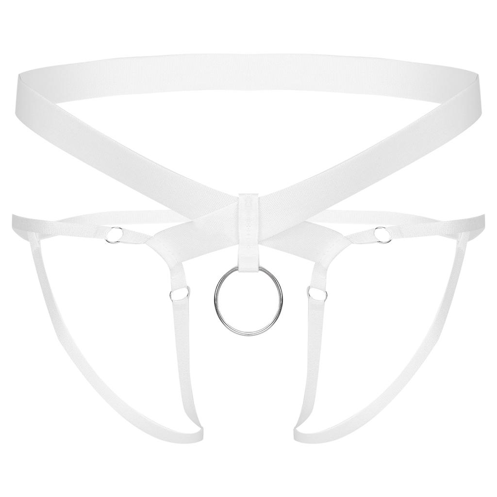 Men Crotchless Strappy Thongs O-ring Bead Decor G-string Low Rise Elastic Waistband for Honeymoon