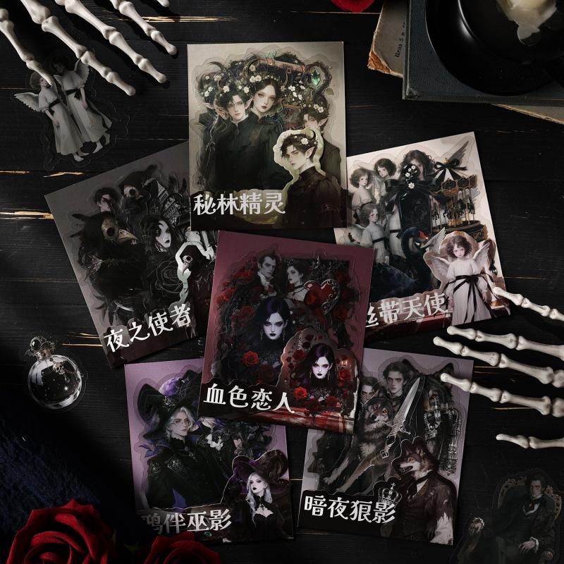 15pcs Retro Dark Gothic Stickers, Classic Gothic Patterns Such as Lace & Ancient Symbols for Notebook Decor, Handmade Craft