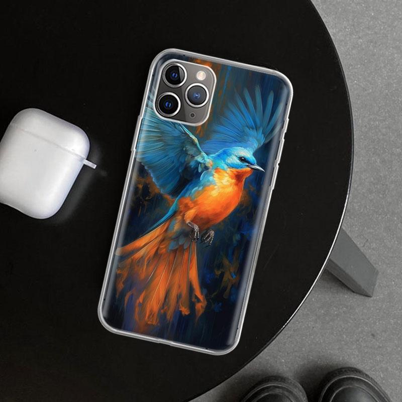 Масляная живопись животных Чехол для телефона с птицами для iPhone 11 12 13 Mini 14 15 Plus 16 Pro Max 17 Air 7 8 + SE Художественные Индивидуальные Fundas 1