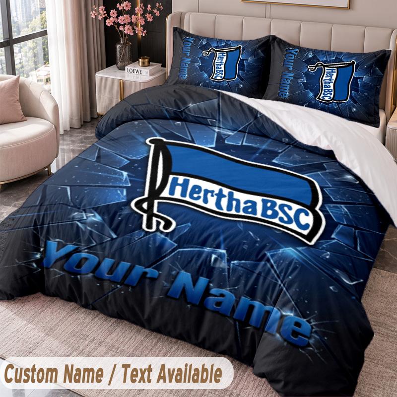 hertha bsc Printed Bedding Set Custom Name Text 1 Duvet Cover 2 Pillowcases For Bedroom