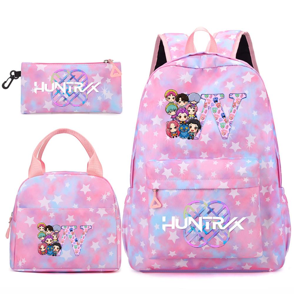 3Pcs/set 26 English Letter Kpop Printed Backpack Handbag Pencil Case for Teenger Student Girl Boy Schoolbag Kid Bookbag Large Capacity Travel Bag Gift