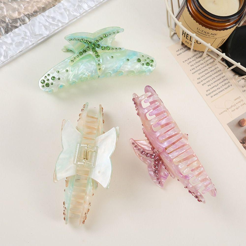 Acetic Acid Starfish Acetate Hair Clip Elegant Crystal Shell Hair Claw Rhinestone Shark Clip Beach