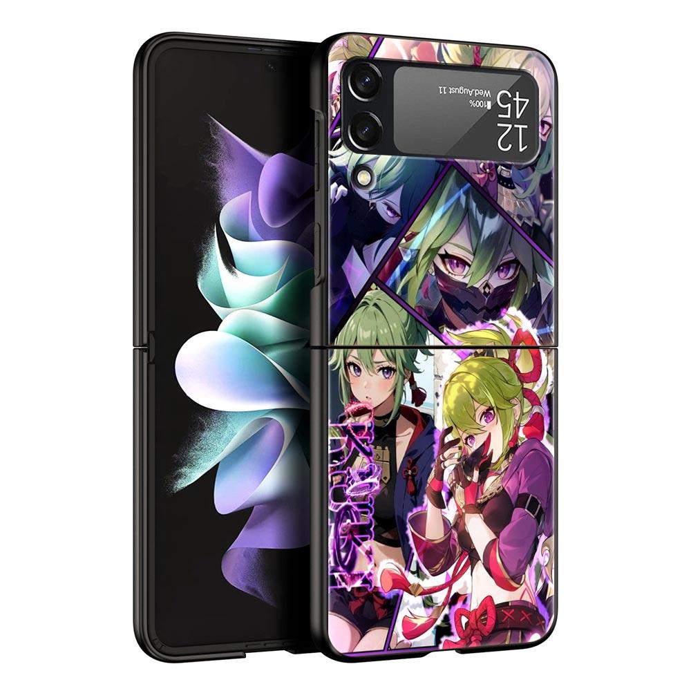 Чехол для телефона Samsung Galaxy Z Flip 3 4 5 Жесткий Черный Складной ПК Для Samsung Z Flip3 Чехол-оболочка Genshin impact ayato wanderer