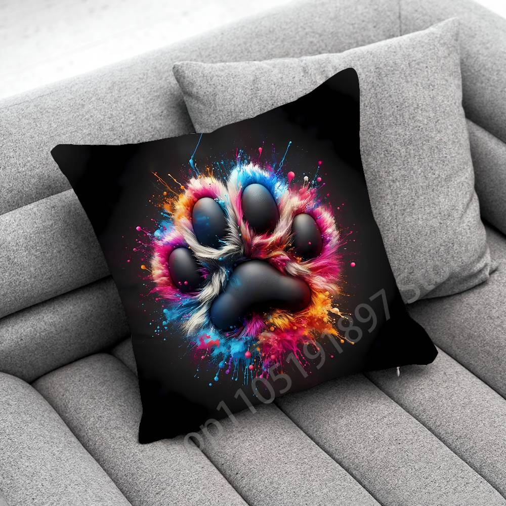 Dog Footprints Puppy Paw Print Throw Pillow Case For 50x50cm 30x30cm 55x55cm 45x45cm 40x40cm Square Bed Pillowcase Cover
