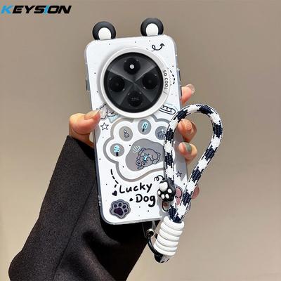 KEYSION Милый мультяшный чехол с ушками для Redmi 14C со шнурком Мягкий силикон+ПК Ударопрочная задняя крышка для телефона для Xiaomi POCO C75