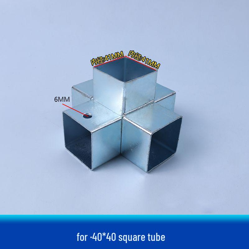 Соединитель из оцинкованной стали и кованого железа: Двух/Трехсторонний угольник с поворотом для квадратных труб.