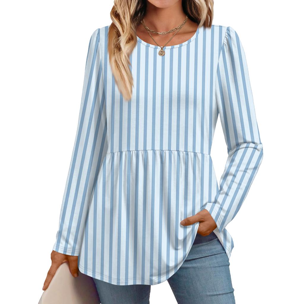 Women's Casual Fashion Long Sleeve Shirt Plaid Printed Tunic Top
