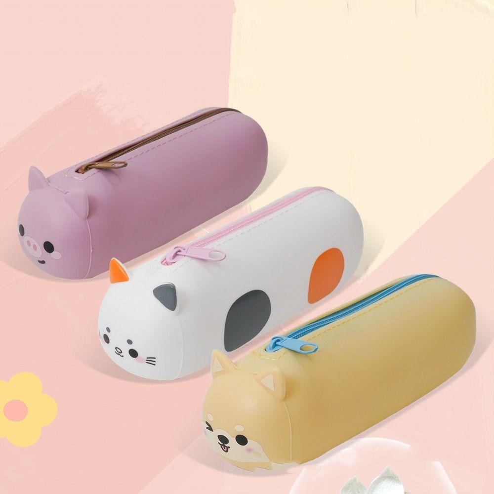 Silicone Material Portable Stationery Box Cartoon Animal Pencil Case  School Supplies