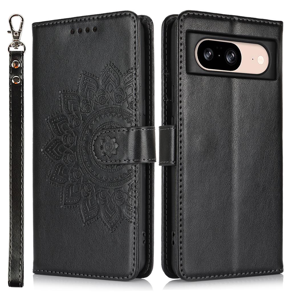 For Google Pixel 8 Case Textured Leather Wallet Phone Cover with Strap