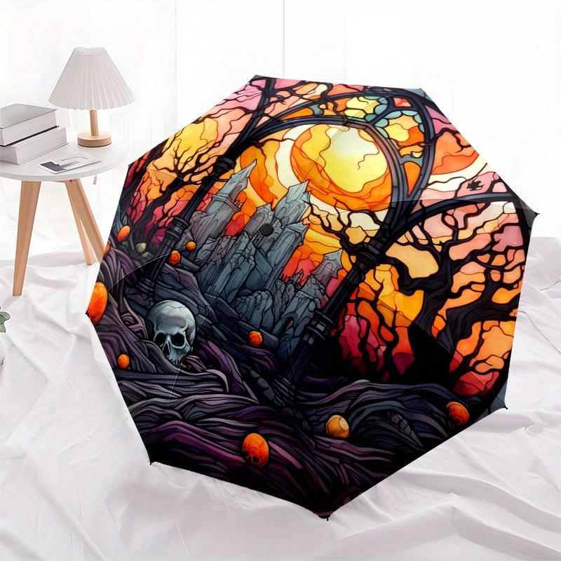 Stained Castle Scene  DecorUmbrella, Portable 3-Fold Compact Umbrella,Christmas Gift ES471