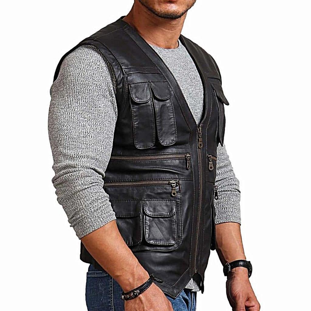 NOORA Men's Real Lambskin Leather ,Clothing, Bike Lovers Vest, Gift for Men's, Gift for Him, Hunt Style,Moto Vest