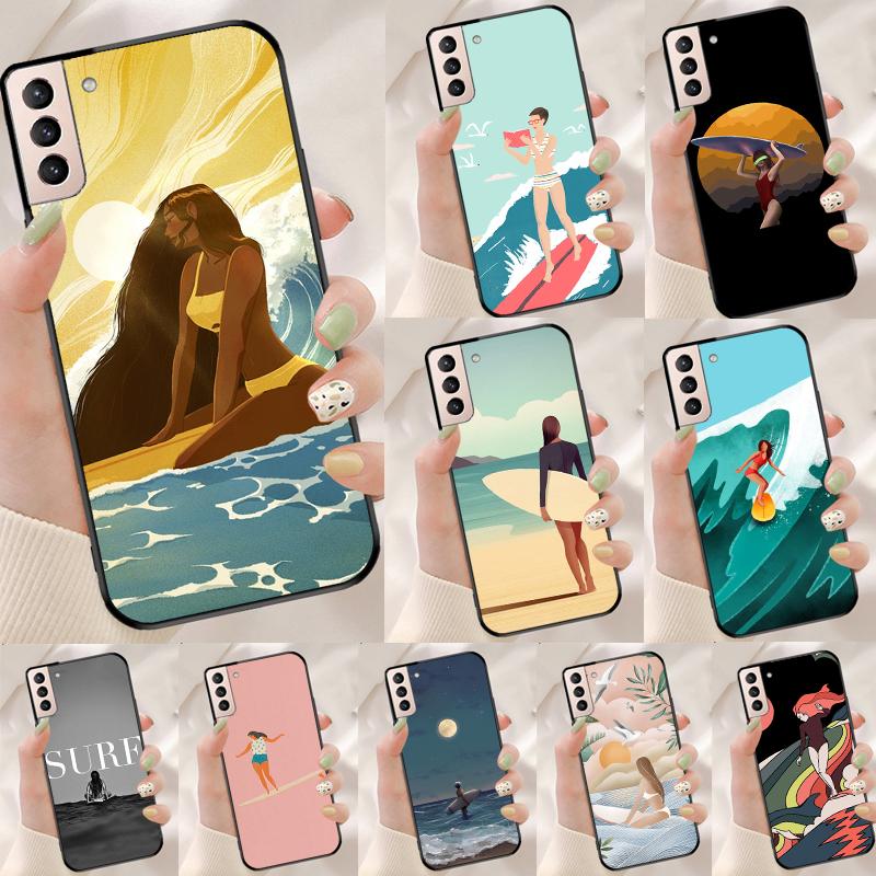 Чехол для телефона Samsung Galaxy S25 Ultra S9 S10 S20 S22 Plus S21 FE S23 S24 Ultra с изображением доски для серфинга, серфинга, девушки-серфера