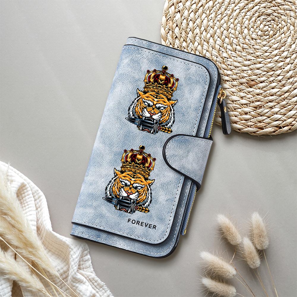 Vintage Tiger Crown Print Long Wallet Casual Portable Multi Card Holder Wallet