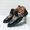 New Large Size Men's Business Fashion Leopard Print Glossy Casual Lace-up Retro Leather Shoes 2025