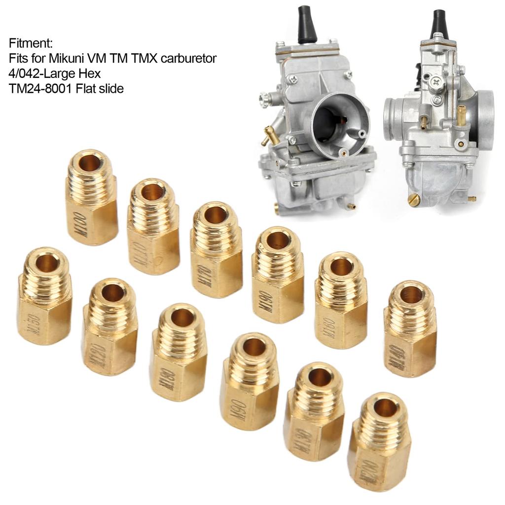 12pcs Carburetor Main Jet Kit 90-200 Gold Heavy Duty Carburetor Nozzle for Mikuni VM TM TMX, Professional Manufacture, Long Life