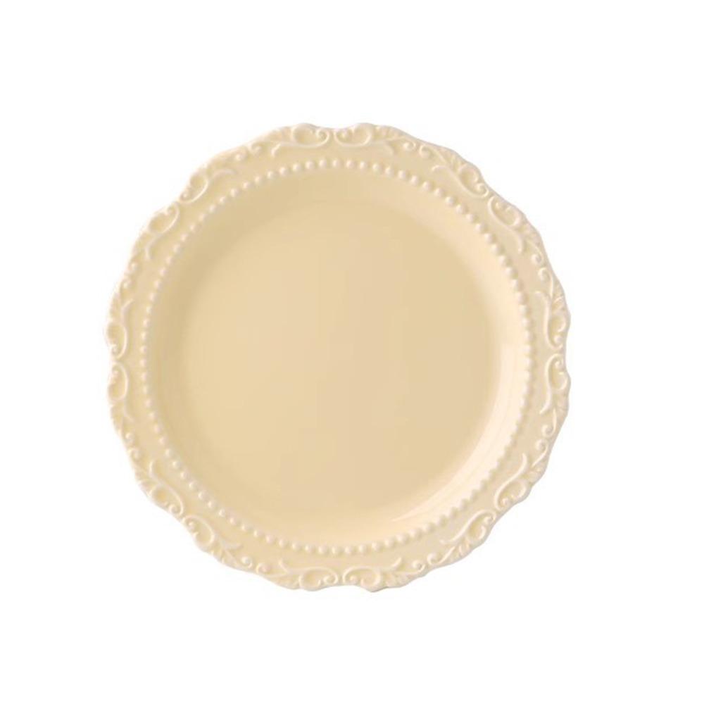 Embossed Design Ceramic Dessert Plate White/Yellow Color Western Dining Tableware Kitchen Use