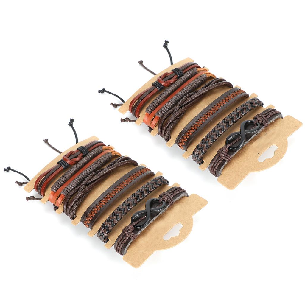 2 Sets Braided Bracelet Multilayer Leather Knit Fashionable Bangles Unisex Wrist Jewelry