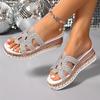 Мода Большого Размера Мода Кристальные Платформенные Шлепанцы Женские Летние Декор Клепки Толстая Подошва Сандалии Женские Легкие Нескользящие Клиновые Слайды