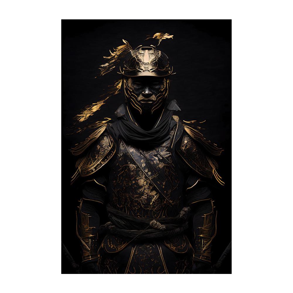 Черный и золотой самурай, средневековый воин в доспехах, фигурка, холст, настенные художественные картины, напечатанные современные классические ретро-роскошные художественные плакаты, украшения для дома